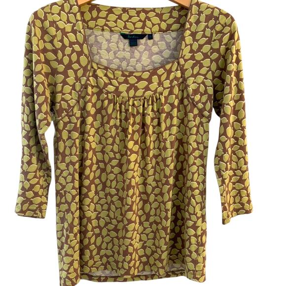 Boden Top Women's Size 10 Green Leaves Peplum Tuxedo Pleats 3/4 Sleeve - Picture 1 of 7